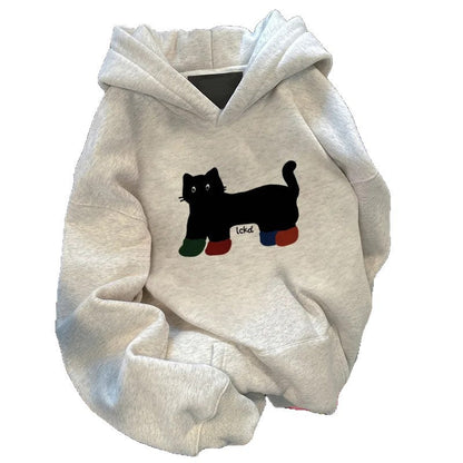 Damen Kapuzenpullover Weit Katzenmotiv Eveloria