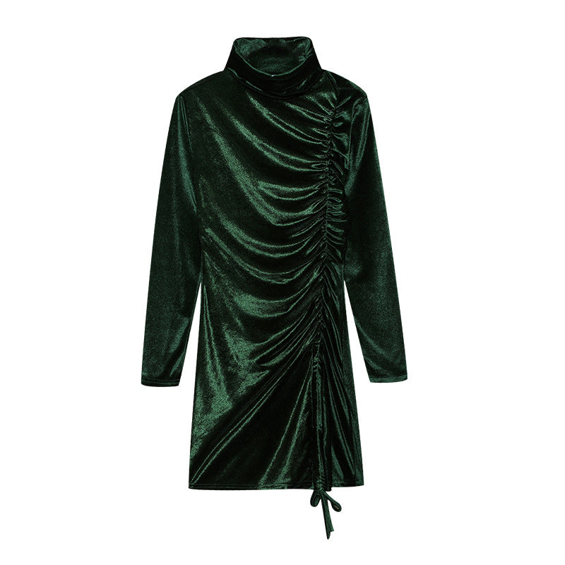 Damen Partykleid Hochgeschlossener Kragen Raffungen Eveloria