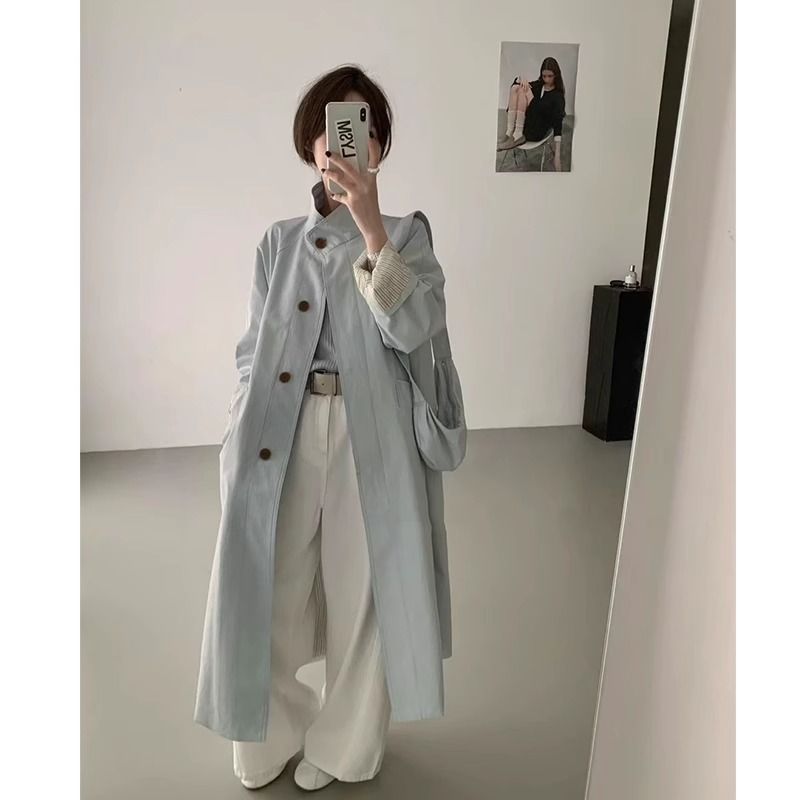 Damen Trenchcoat Oversized Baumwolle Knöpfe Beige