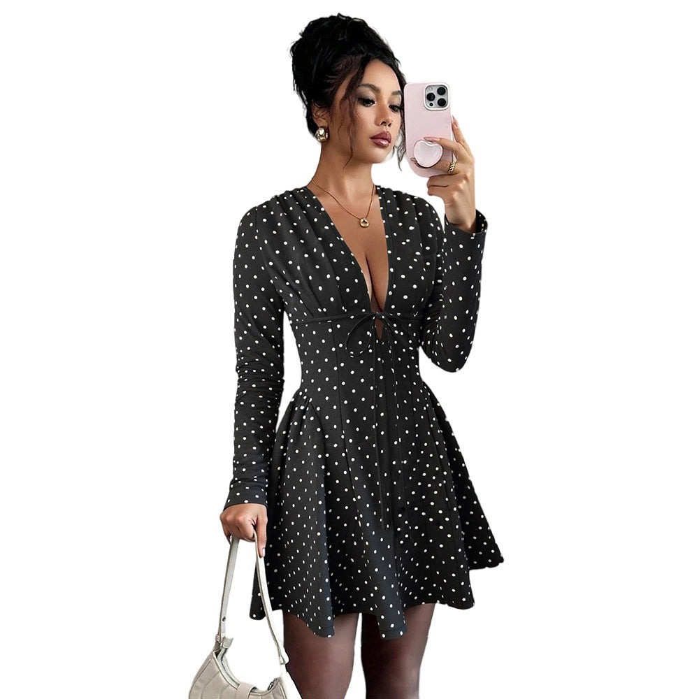 Damen Minikleid Punkte V-Ausschnitt