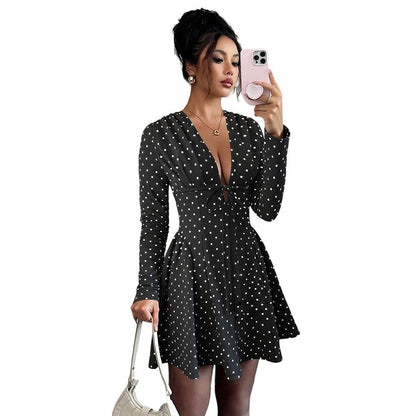 Damen Minikleid Punkte V-Ausschnitt