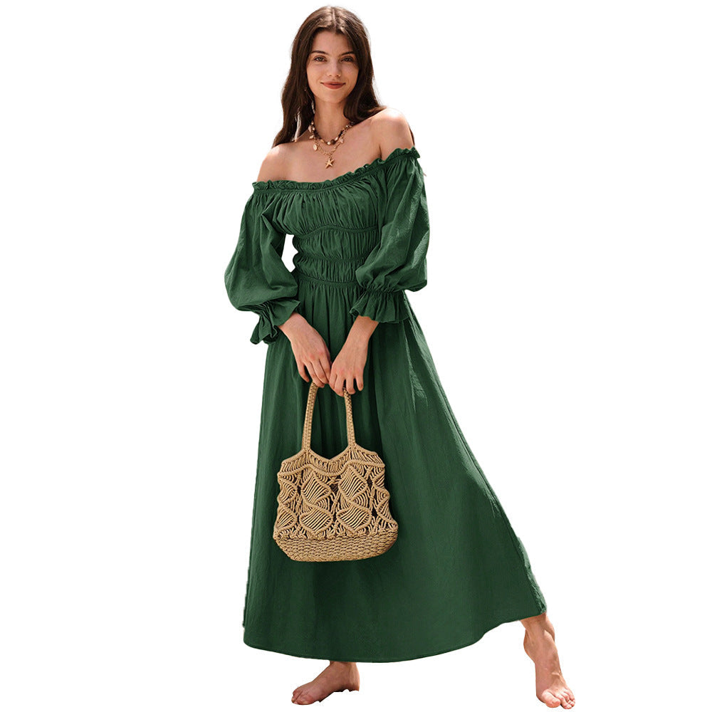 Damen Off-Shoulder-Kleid Maxi-Größe mit Puffärmeln
