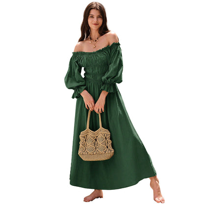 Damen Off-Shoulder-Kleid Maxi-Größe mit Puffärmeln