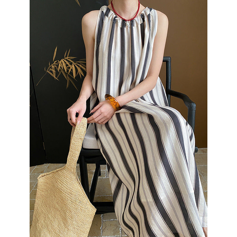 Damen Maxikleid mit vertikalen Streifen und Taschen