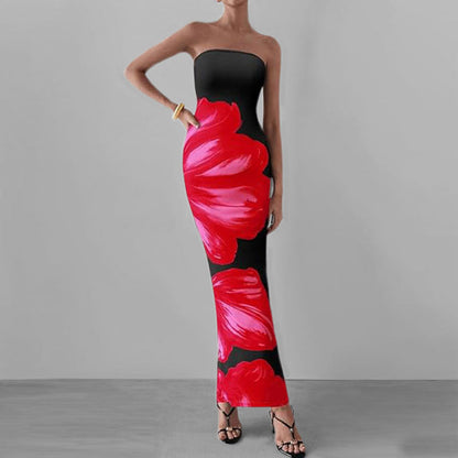 Eveloria Damen Schulterfreies Kleid Blumenmuster Figurbetont
