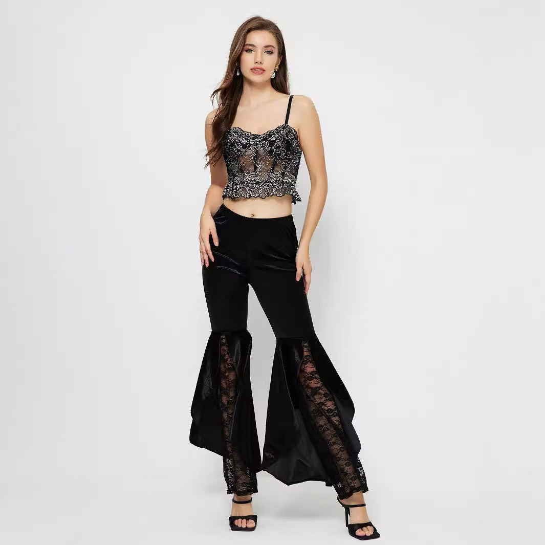 Damen High-Waist Palazzo-Hose Spitzen-Einsätze Eveloria