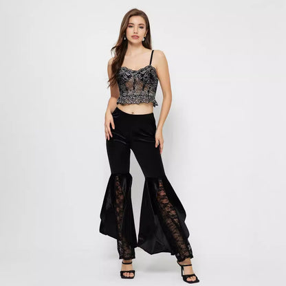 Damen High-Waist Palazzo-Hose Spitzen-Einsätze Eveloria