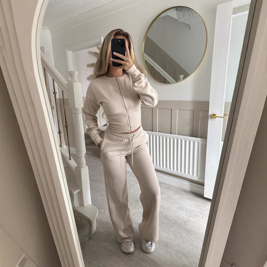 Damen Cropped Hoodie Jogginghose Set Elastischer Bund Schwarz Eveloria - Eveloria