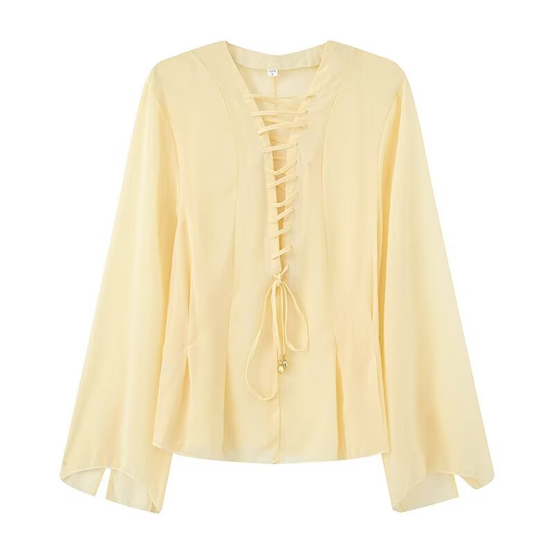 Damen Bluse mit Schnürdetail und weiten Ärmeln Eveloria