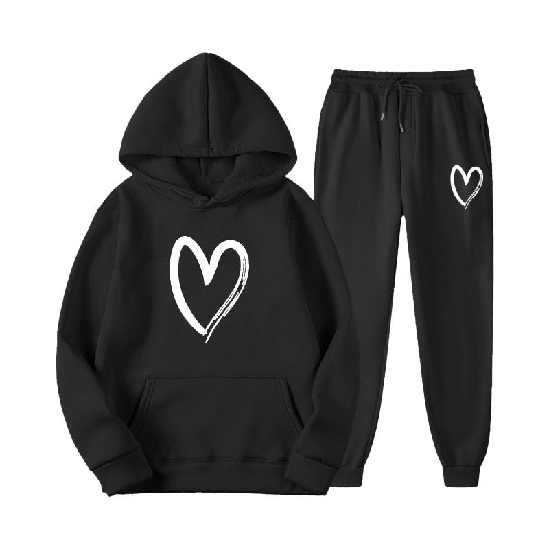 Damen Sweatsuit Kängurutasche Herzprint Eveloria
