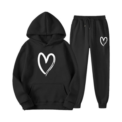 Damen Sweatsuit Kängurutasche Herzprint Eveloria