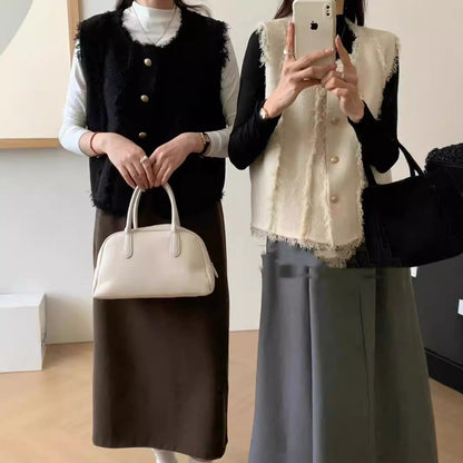 Damen Strickweste Stufenlos Elegant Knöpfe