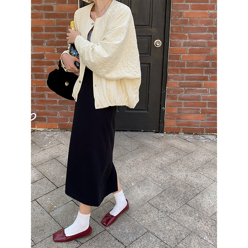 Damen Steppjacke Lässig Druckknopfverschluss Beige - Eveloria