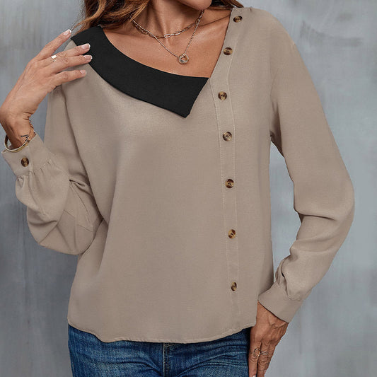 Damen Bluse Elegant Asymmetrischer Ausschnitt Modern - Eveloria