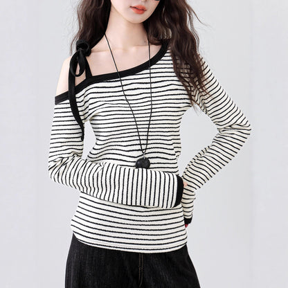 Damen Oberteil Off-Shoulder Streifen Design