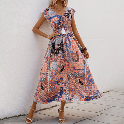 Damen Maxi-Kleid Paisley-Design Tailliert Schwarz Eveloria - Eveloria