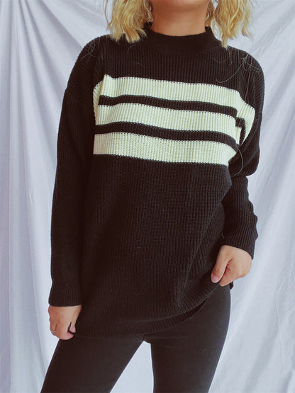 Damen Strickpullover Oversized Horizontalstreifen Beige