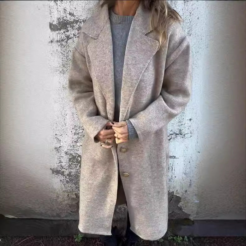 Damen Übergangsjacke Weites Design Elegant Knöpfe Beige