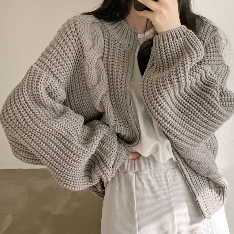 Damen Strickjacke Voluminöse Ärmel Modern Eveloria