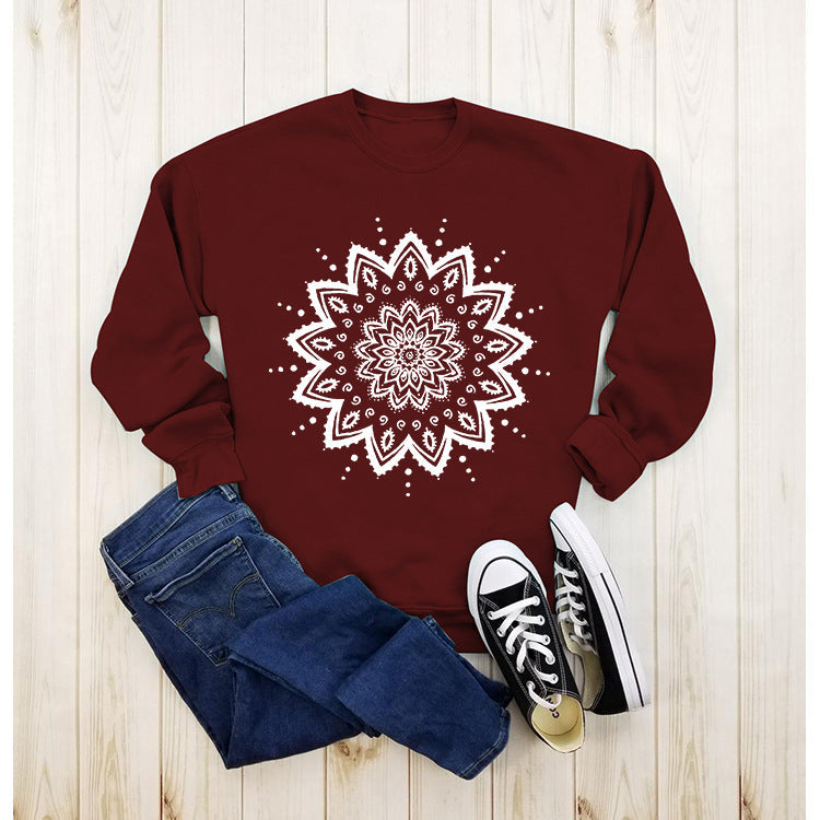 Damen Sweatshirt Mandala-Design Lässig Grau Eveloria