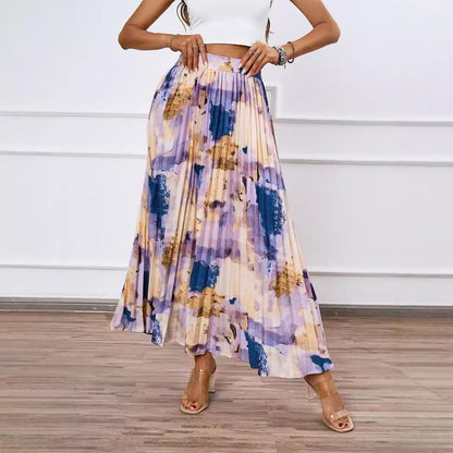 Damen Maxirock Plissiert Floralmuster Eveloria