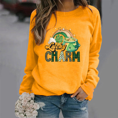 Damen Sweatshirt Glücks-Motiv Eveloria Baumwolle Weiß