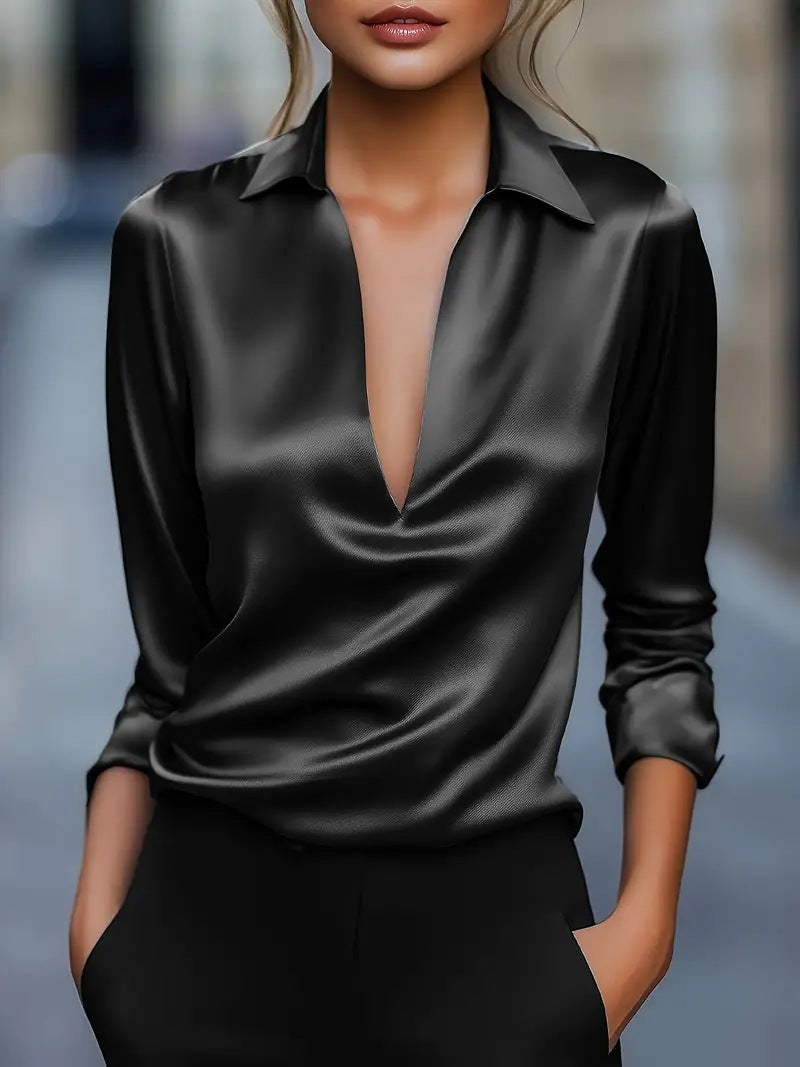 Damen Bluse V-Ausschnitt Satin Eveloria