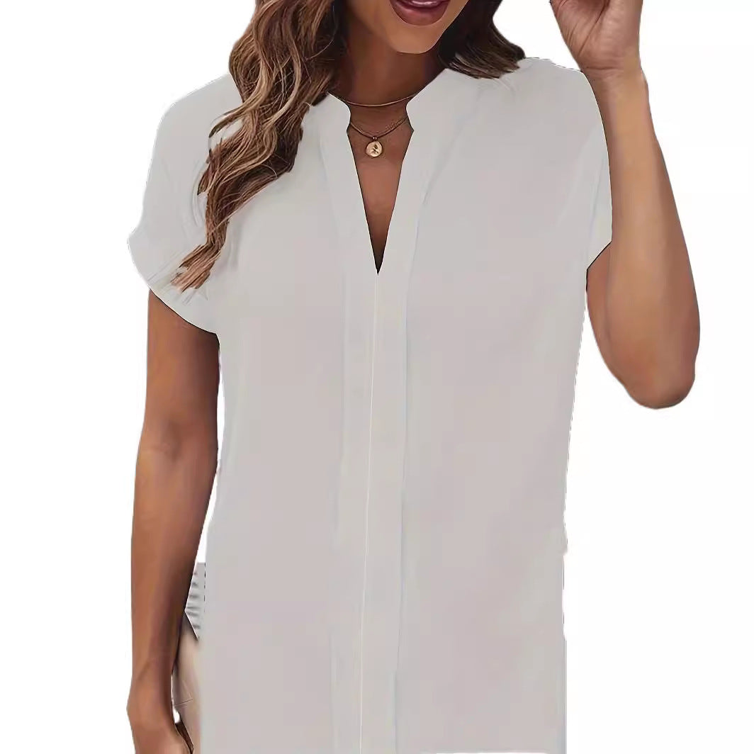 Damen Hemdkleid Kurzarm Elegant Stehkragen Bequem