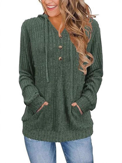 Damen Kapuzenpullover Kuschelfleece Knöpfe Taschen Beige