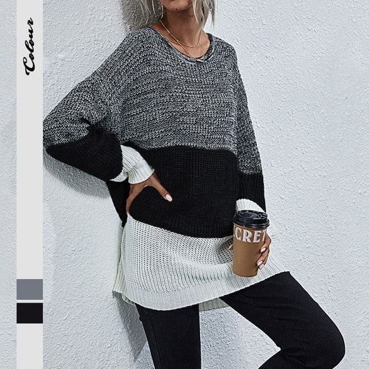 Damen Strickpullover Oversized Farbwechsel Grau - Eveloria