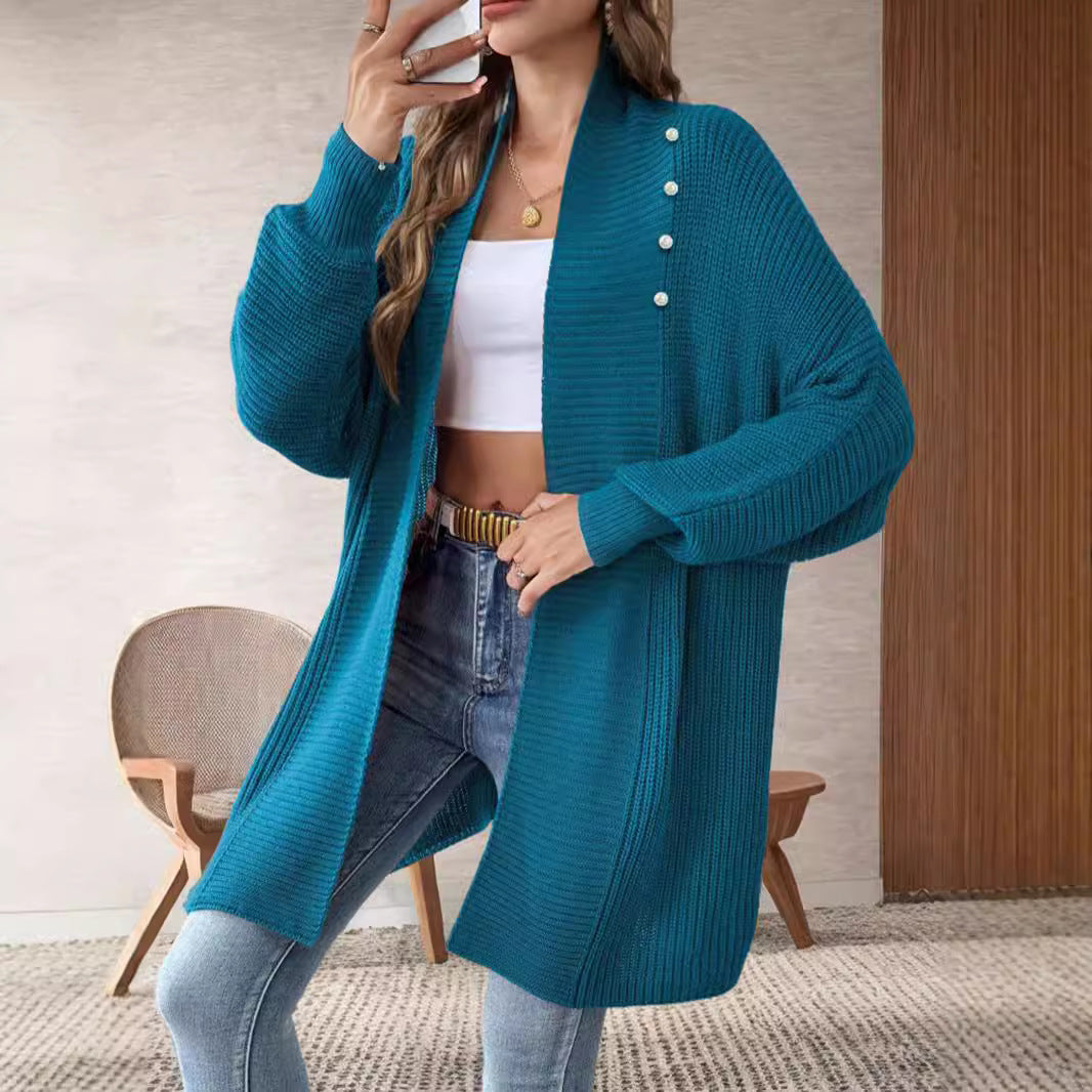 Damen Strickjacke Perlenknöpfe Elegantes Design Eveloria