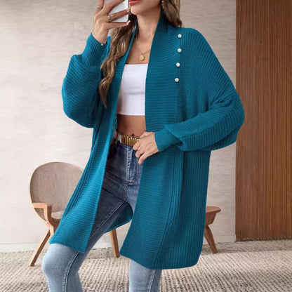 Damen Strickjacke Perlenknöpfe Elegantes Design Eveloria