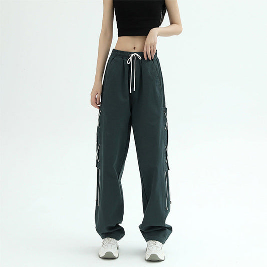 Damen Cargo-Hose Weit mit Schnürung Beige - Eveloria