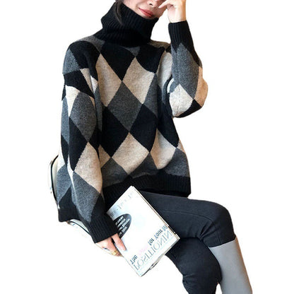 Damen Pullover Gemusterter Hochkragen Eveloria