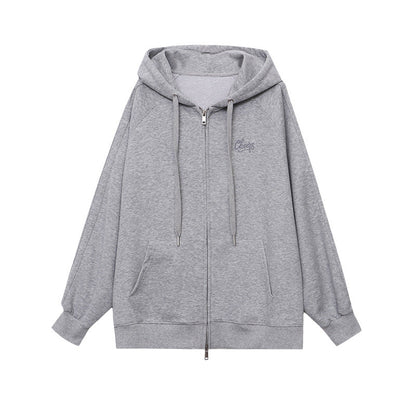Damen Kapuzenjacke Oversize Lässig mit Reißverschluss