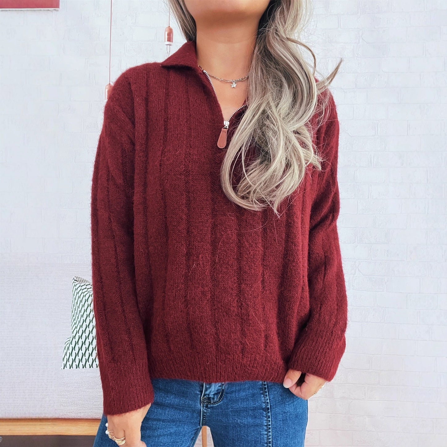 Damen Pullover Stehkragen Kurzärmel Eveloria