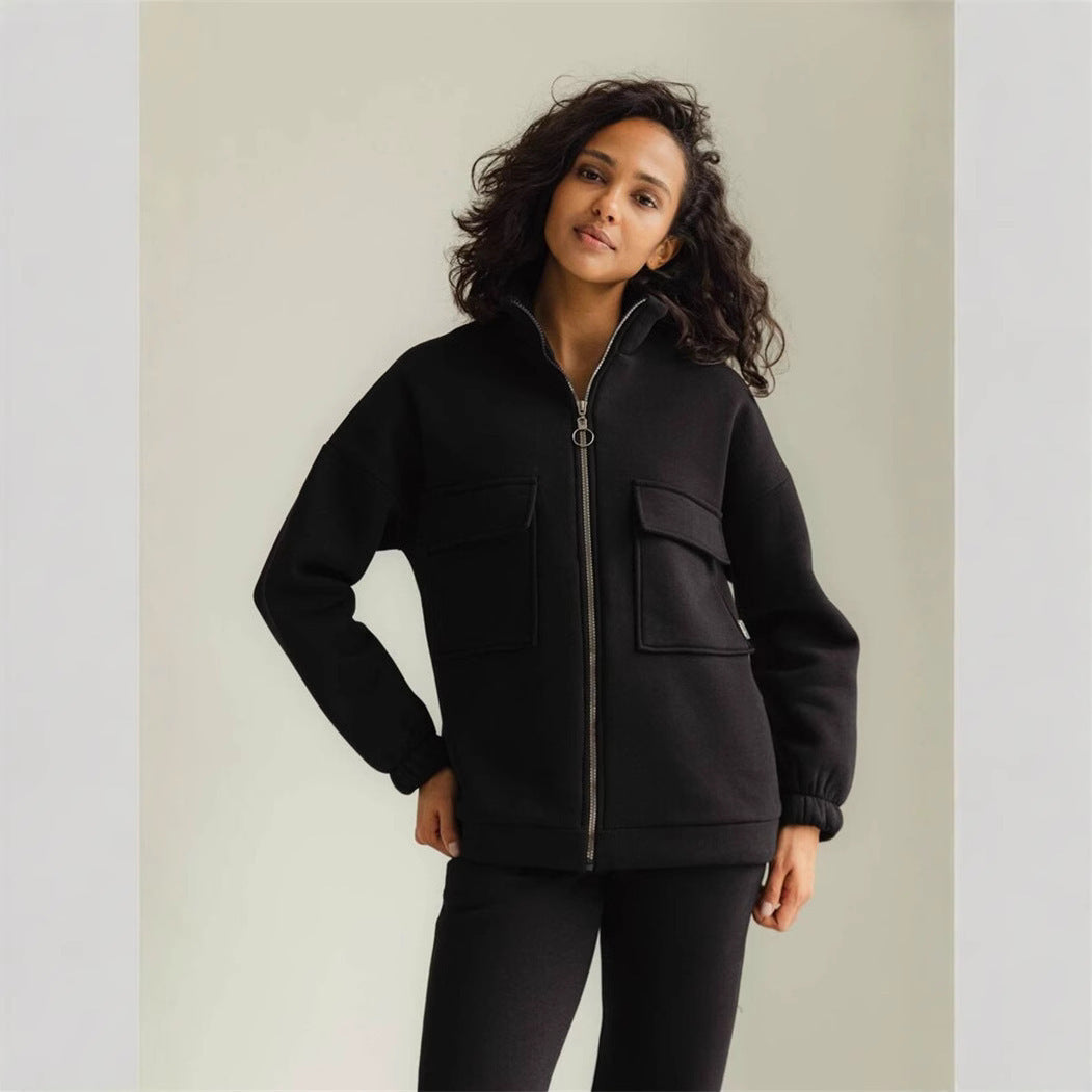 Damen Kapuzenpullover Reißverschluss Taschen Eveloria