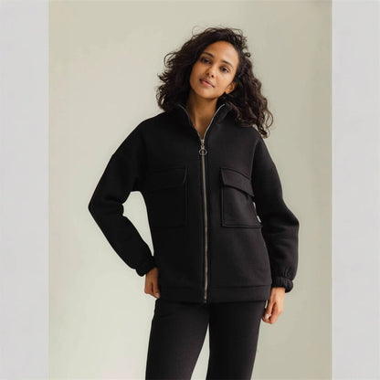 Damen Kapuzenpullover Reißverschluss Taschen Eveloria