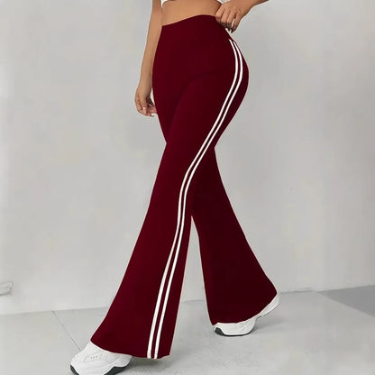 Damen Sportleggings Flared Bein Streifen Eveloria