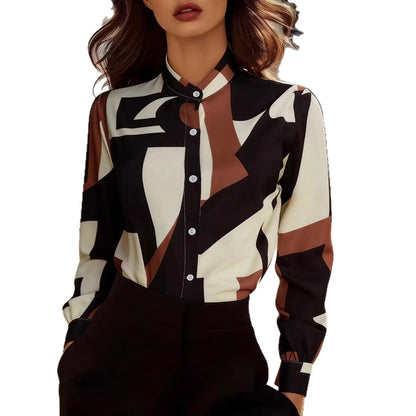 Damen Bluse geometrischer Druck feine Baumwolle Eveloria