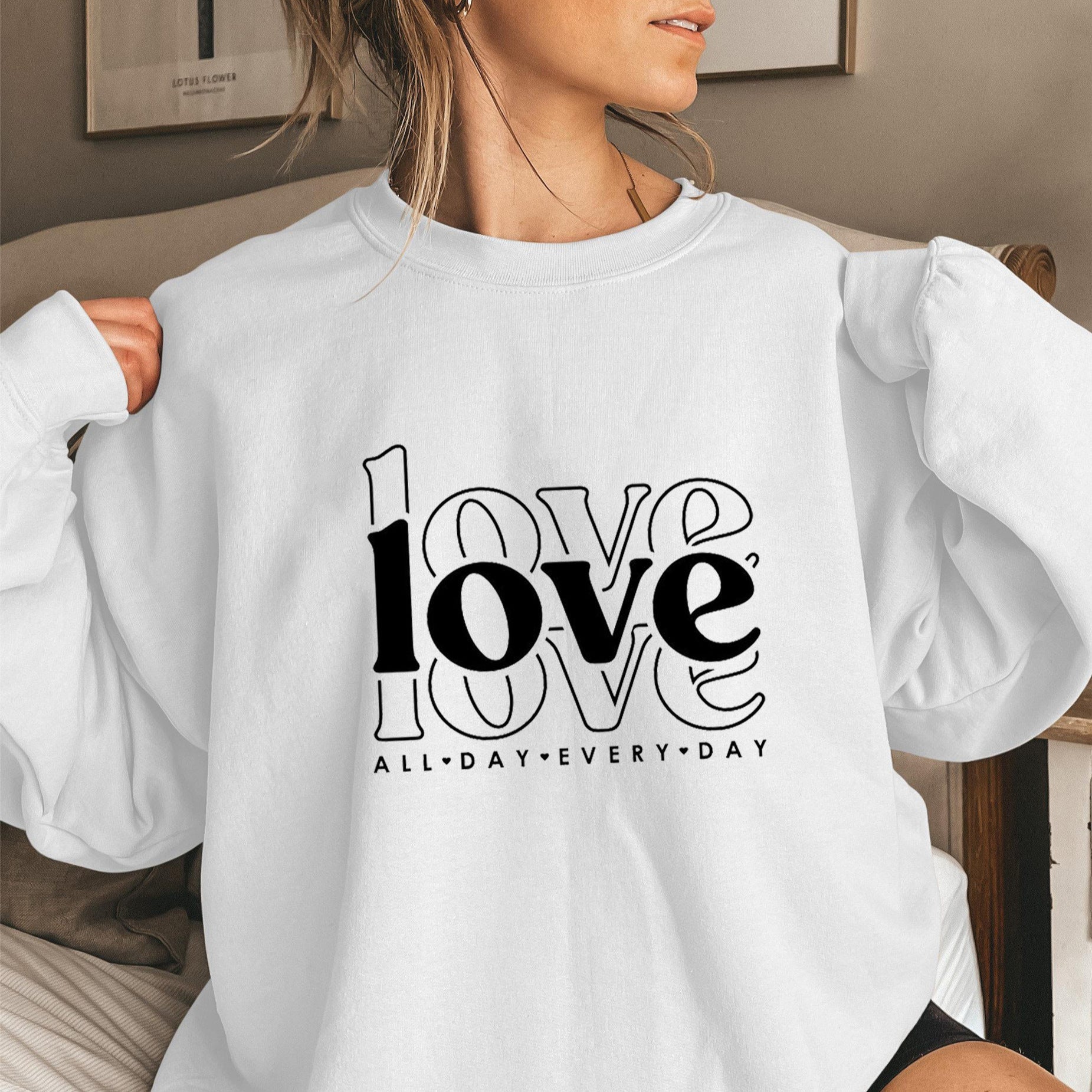 Damen Sweatshirt Voluminöse Ärmel Love-Print Grau Eveloria - Eveloria