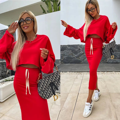 Damen Set Langärmelige Bluse Maxi-Rock Eveloria