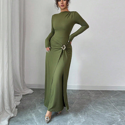 Damen Maxikleid Asymmetrischer Schnitt Taillenbetonung Eveloria