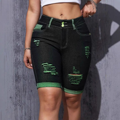 Damen Highwaist Destroyed Denim Shorts Neonfarben - Eveloria