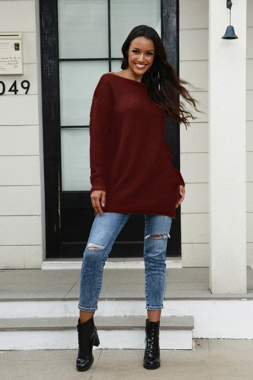Damen Strickpullover Weites Design Strukturiert Eveloria