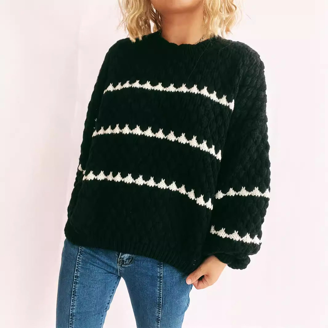 Damen Pullover Grobgestrickt Lässiger Schnitt Modernes Muster