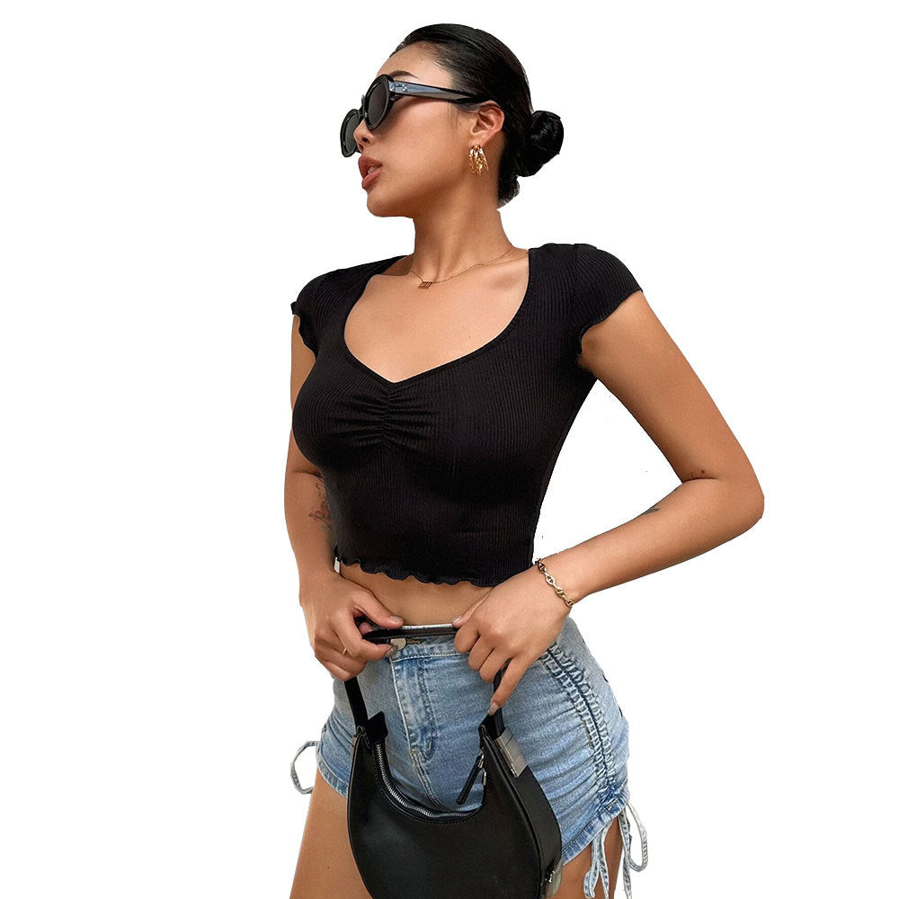 Damen Cropped Elastisch V-Ausschnitt Eveloria