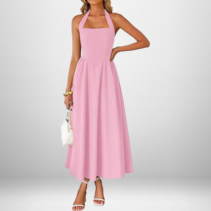 Damen Maxikleid Schulterfrei Halterneck Fließend