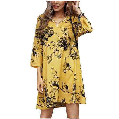 Damen Tunika-Kleid mit floralem Druck und 3/4-Ärmeln