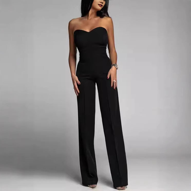Damen Jumpsuit Herzförmiger Ausschnitt Weites Bein Eveloria - Eveloria